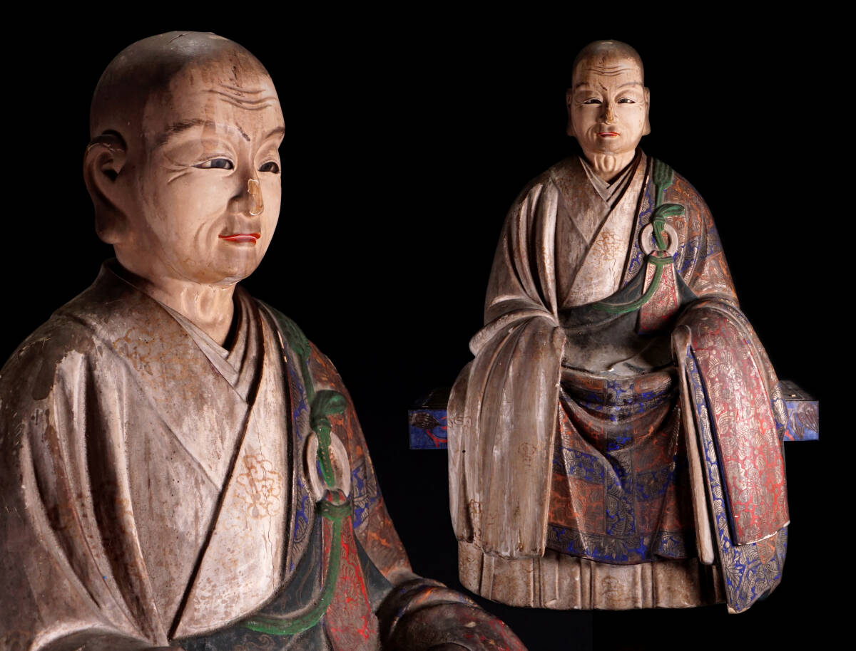 中古】M□弘法大師護摩灰手形 弁財天十五童子塑像 黒 共箱付き□の落札