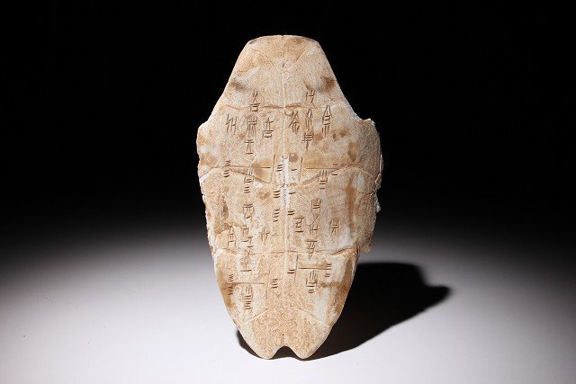 中国殷(商)時代 漢字の初源 甲骨文字が彫られた 亀の甲羅 腹甲 甲骨器
