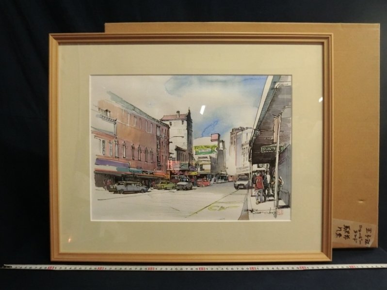 中古】69/☆水彩画 小田正人 長野・白馬 塩島 風景画 肉筆 絵画 額装の