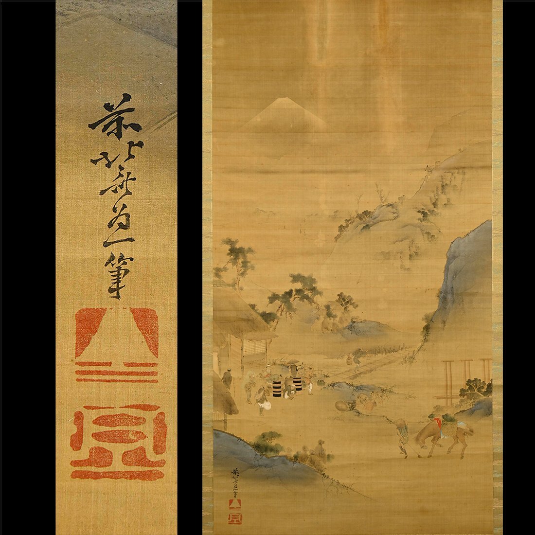 真作】□葛飾北斎□大原女之図三幅対□号宗理□肉筆□掛軸□掛け軸