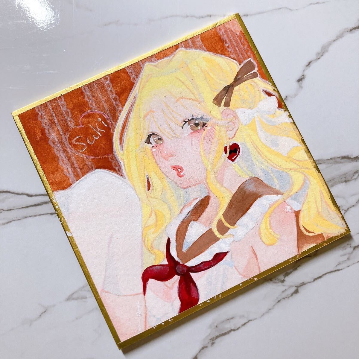新品】手描きイラスト☆オリジナル ミニ色紙 アクリルガッシュ 『薬