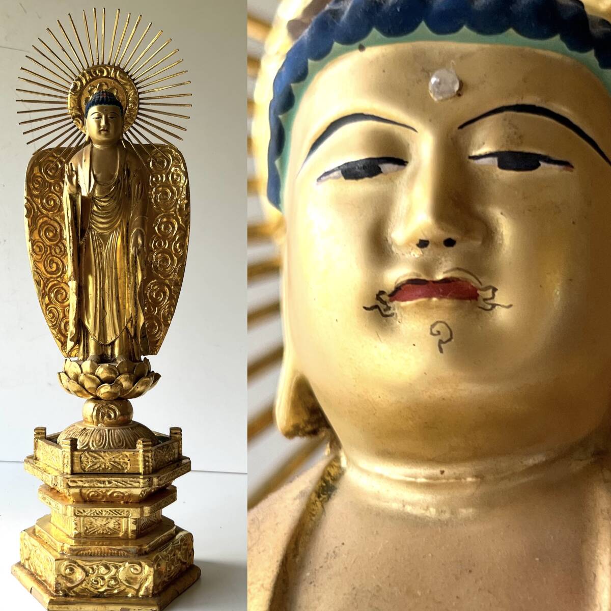 流】仏教美術 時代 木彫鍍金玉眼 阿弥陀如来像 仏像 高68.3cm HA616