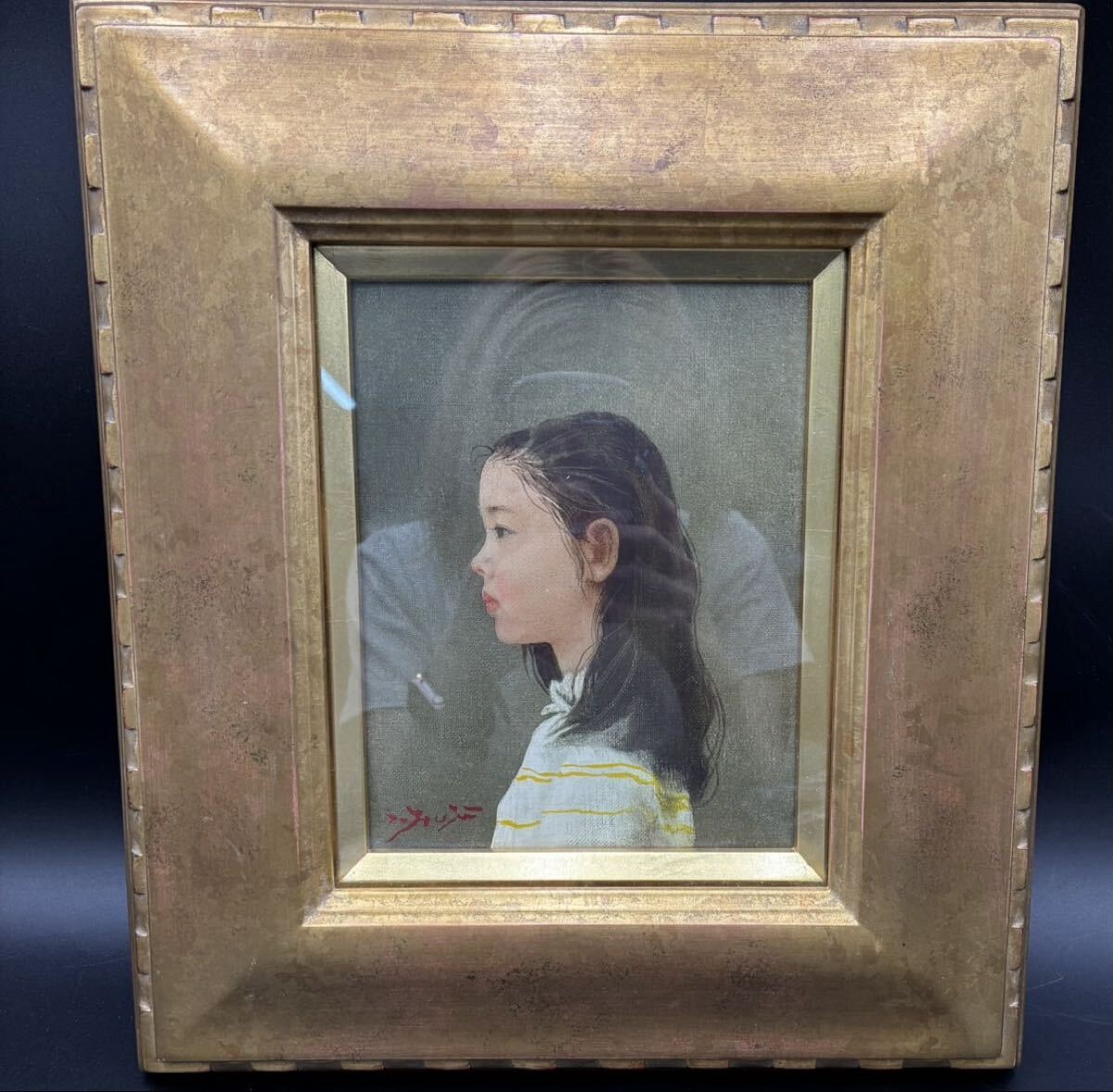 長島伸夫　版画額装品 ① 中古】送料無料☆訳あり【ねこ作家 長島伸夫】猫絵画 作品（F3号16