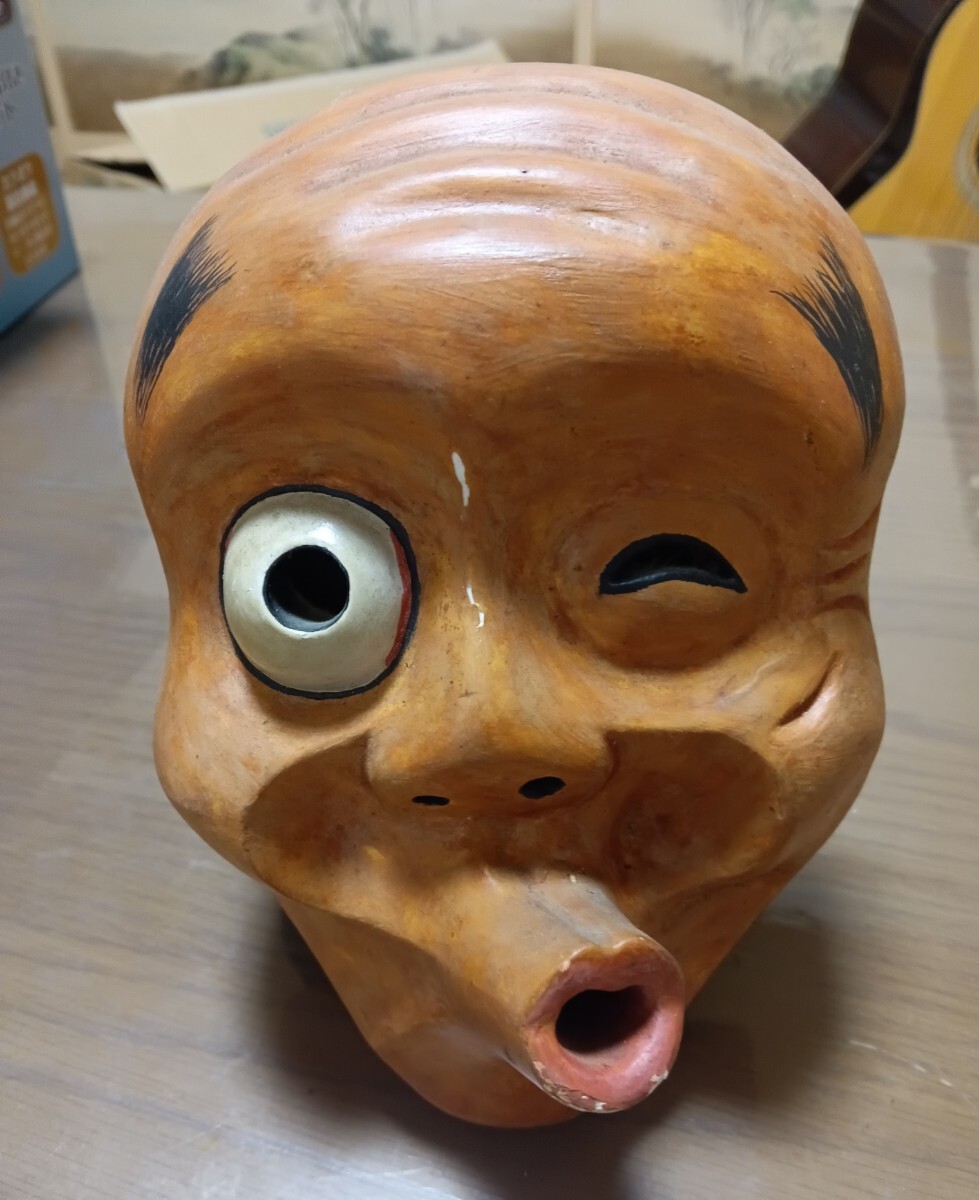 ≪月≫ 古美術 木彫 能面 お面 おかめ おたふく お多福 縁起物 壁飾り