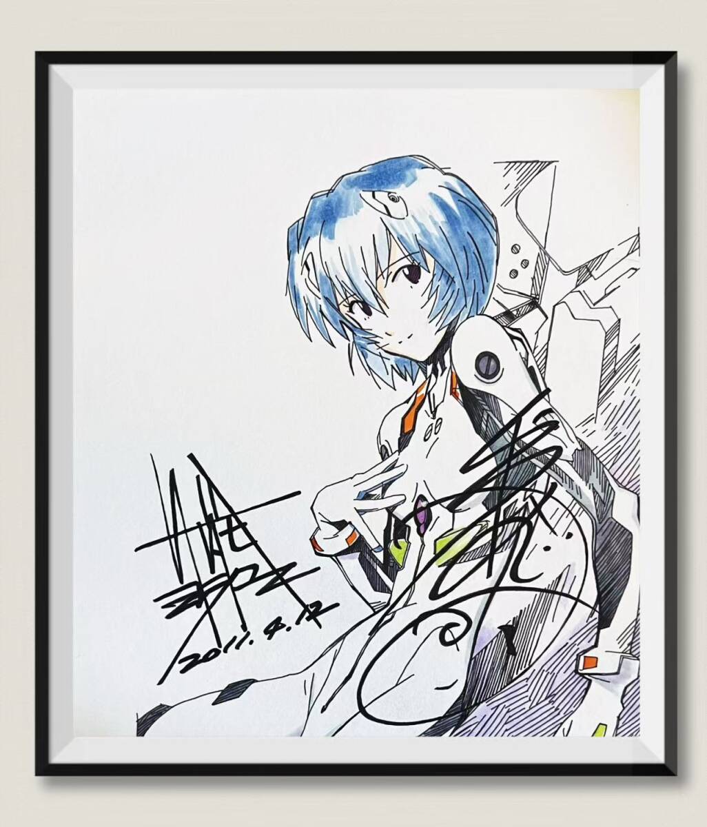 中古】新世紀エヴァンゲリオン 直筆イラストサイン色紙 綾波レイ 貞本