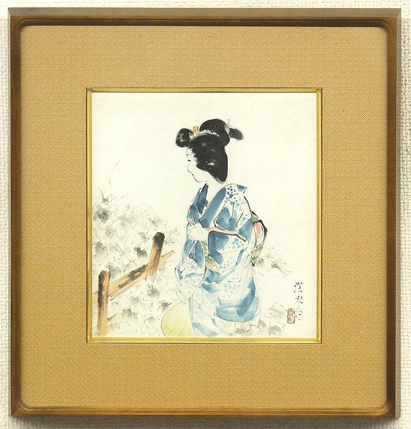 中古】【真作】◇妙義◇日本画家 宮下寿紀「娘道成寺」 美人画 真筆 大