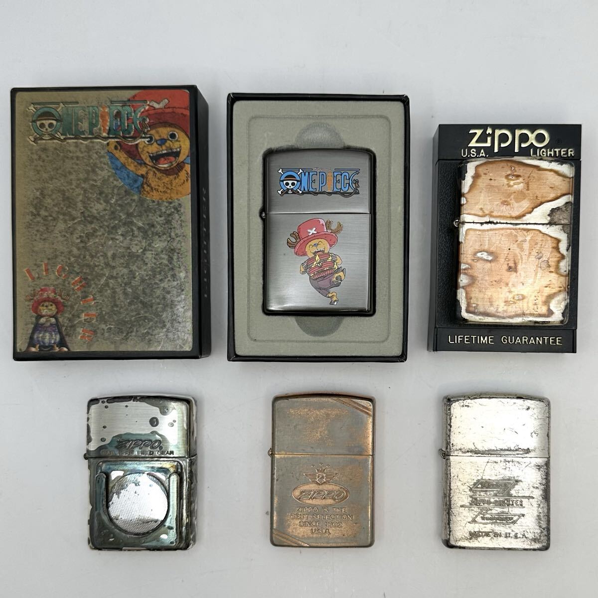 中古】未使用 ワンピース Zippo風オイルライター8個セット ケース付