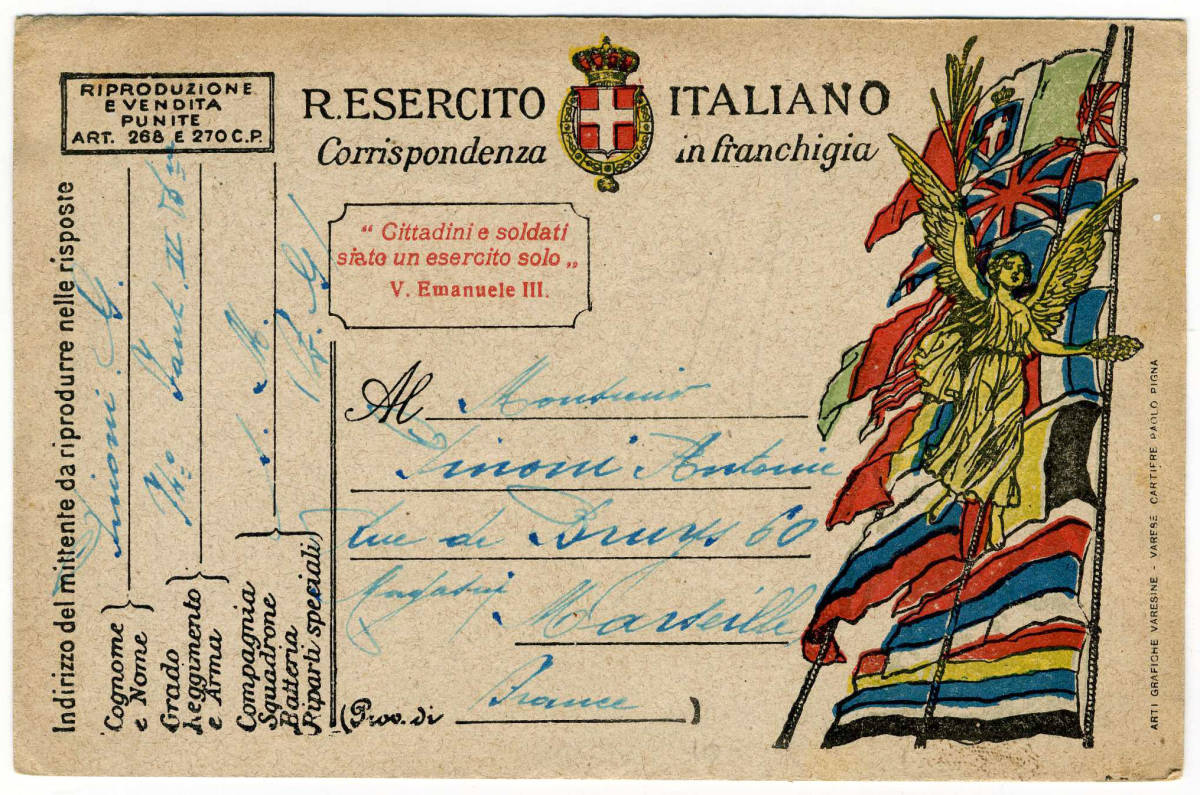イタリア第一次大戦期 連合国国旗 軍事郵便はがき 1919年 の落札情報詳細 ヤフオク落札価格情報 オークフリー スマートフォン版