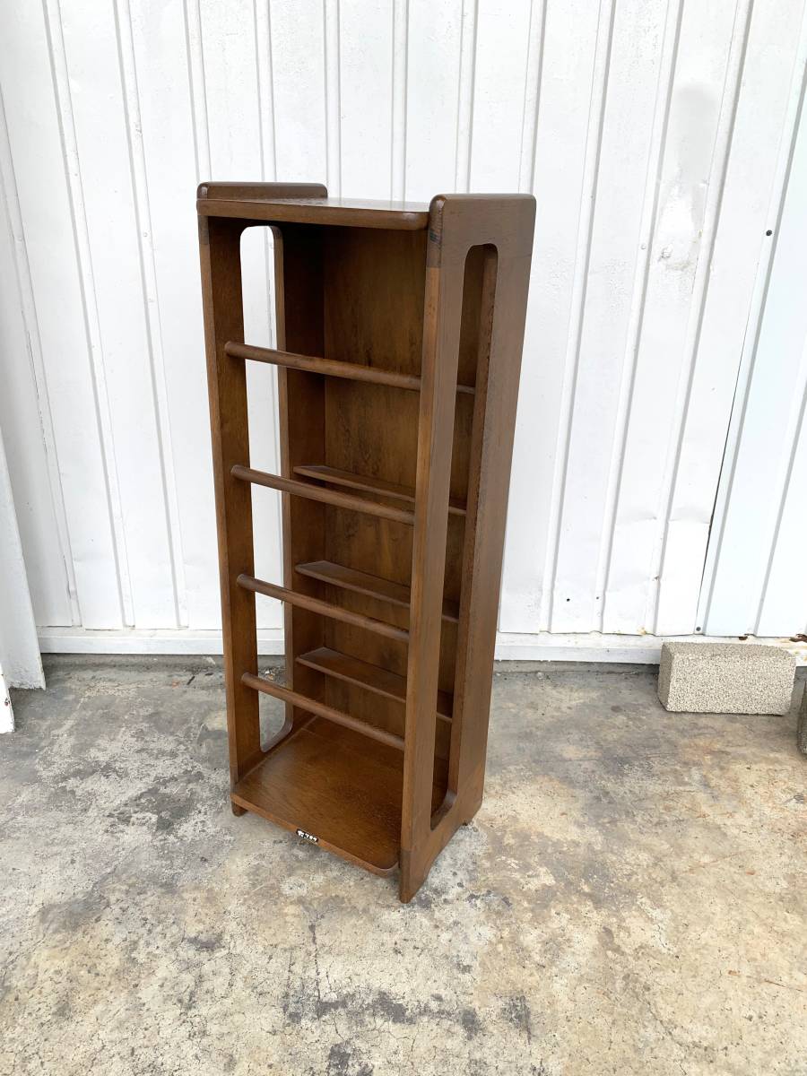 オールド　カリモク　クラシック　木製ラック オールド カリモク マガジンラック 木製ブナ材無垢＋籐編みのWラック