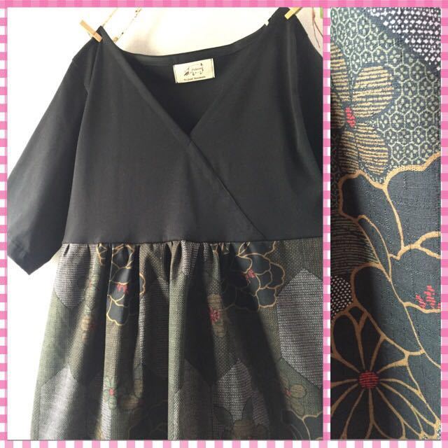 新品 Handmade 着物リメイク風花柄カシュクールワンピース ハンドメイド手作り古布和服絣浴衣伸びるニット素材コットン綿ブラック黒藍 の落札情報詳細 ヤフオク落札価格情報 オークフリー スマートフォン版