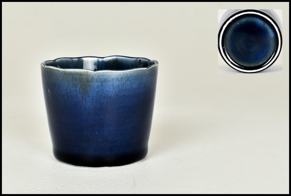 ◇天狗◇H304 古伊万里瑠璃釉猪口◇江戸中期 江戸時代 瑠璃 瑠璃釉