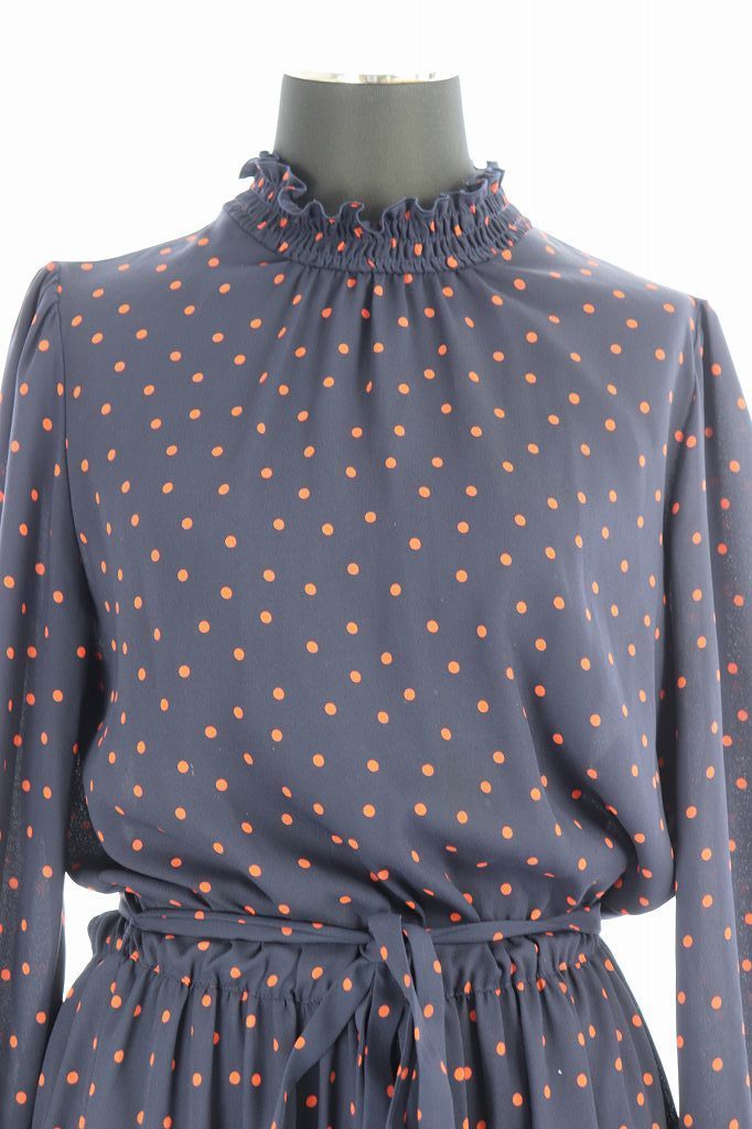 アナイ Anayi 19ss ドットプリントシャーリングワンピース 長袖 フレア ロング スタンドカラー ベルトリボン 36 紺 赤 Os レディース の落札情報詳細 ヤフオク落札価格情報 オークフリー スマートフォン版