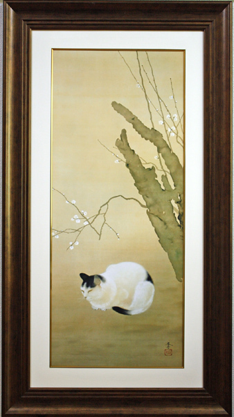 新品】☆最終値下げ◇新額◇菱田春草 「梅猫」 お勧めの品！大判シルク