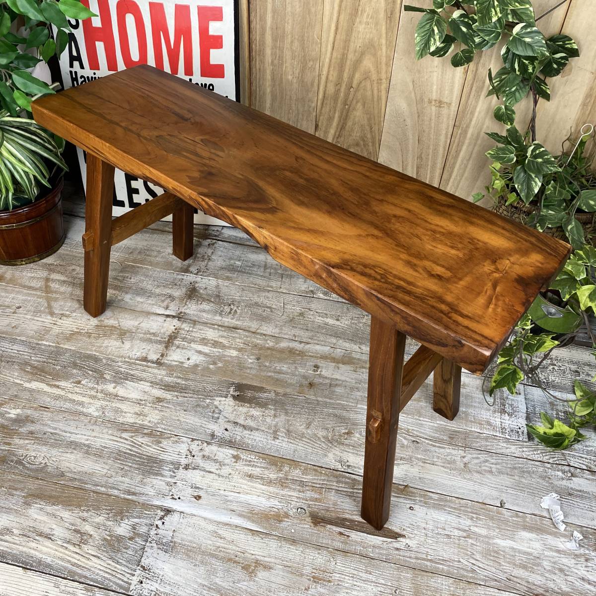 一点物】天然無垢材 木製ベンチ 背もたれ付き 椅子・チェア 【一点物