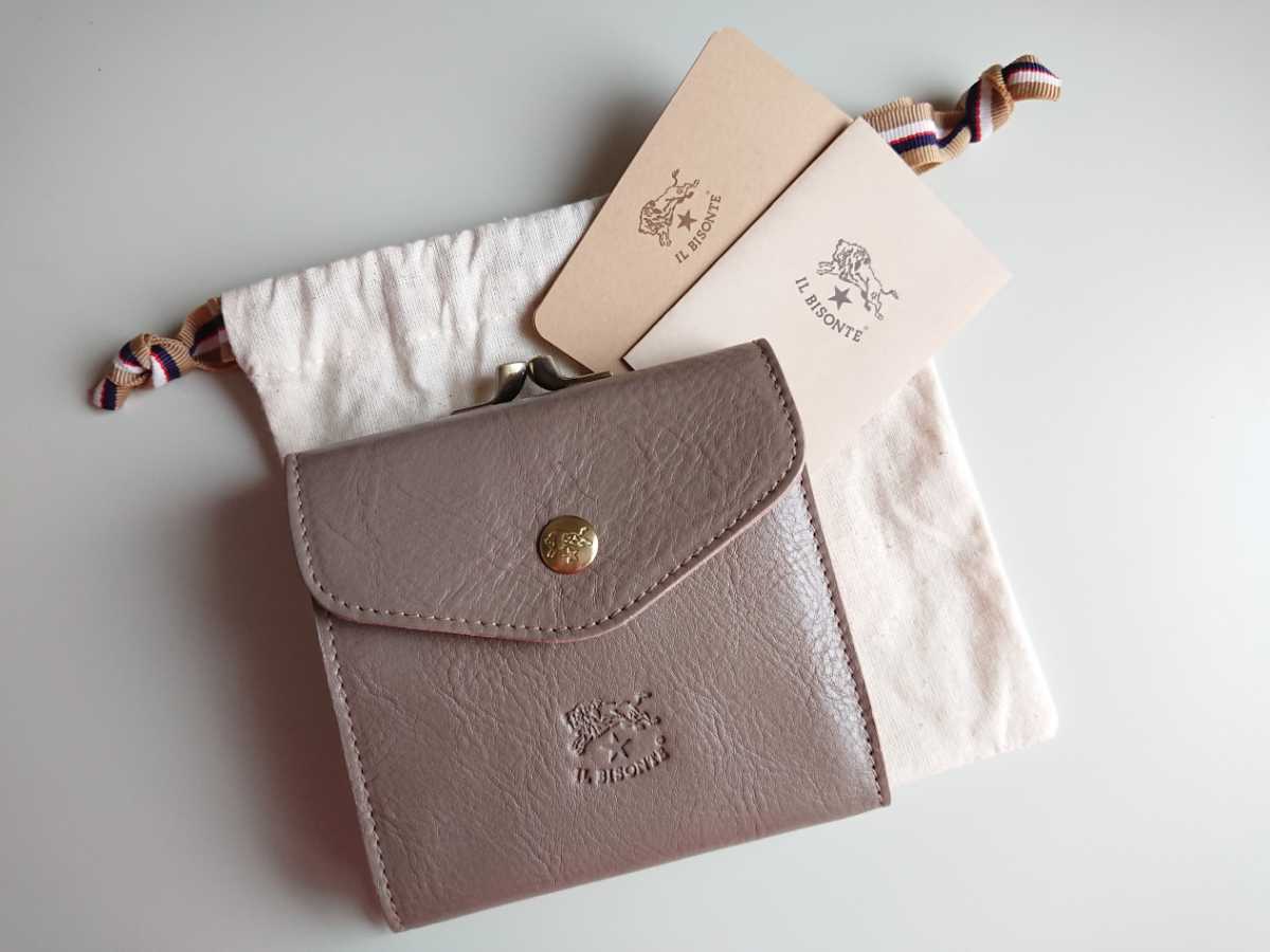 極美品】IL BISONTE イルビゾンテ がま口二つ折り財布 グレー（新品 