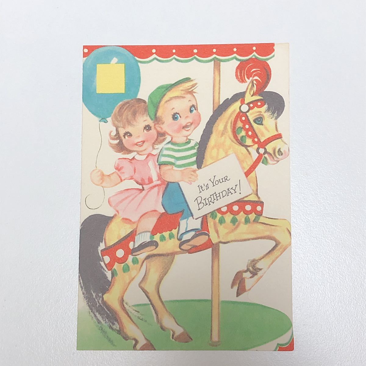 アンティークグリーティングカード ヴィンテージカード バースデーカード ビンテージカード男の子女の子風船木馬メリーゴーランドレトロ の落札情報詳細 ヤフオク落札価格情報 オークフリー スマートフォン版