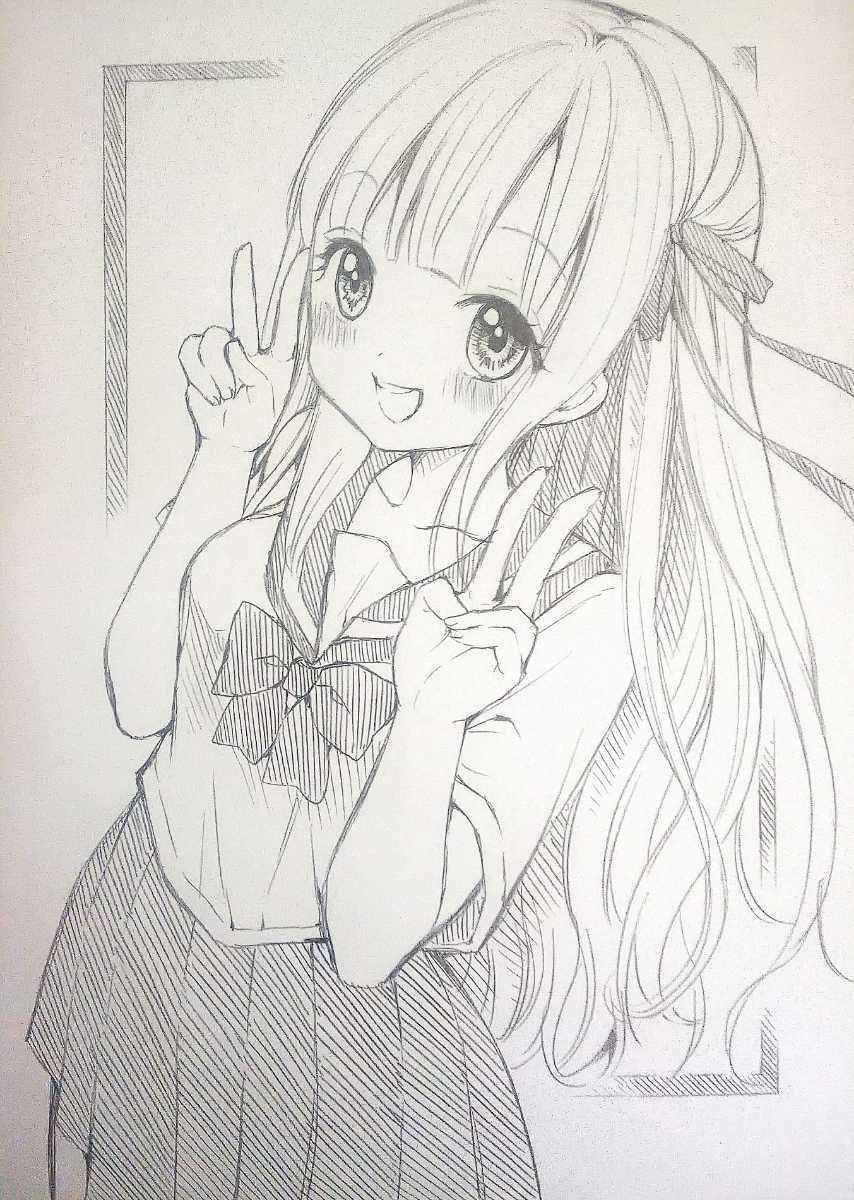 手描きイラスト ダブルピース セーラー服 オリジナル 女の子 ラフ画 の落札情報詳細 ヤフオク落札価格情報 オークフリー スマートフォン版