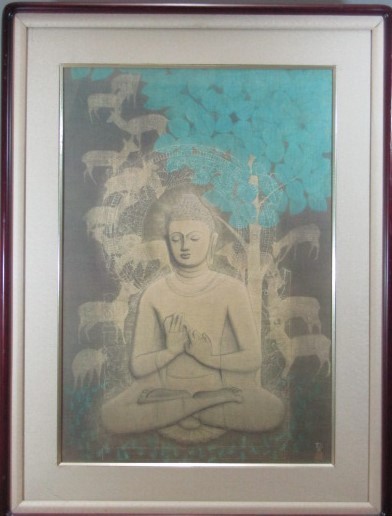 得価，送料無料 【WISH】平山郁夫「鹿野苑の釈迦」工芸画(岩絵の具方式)