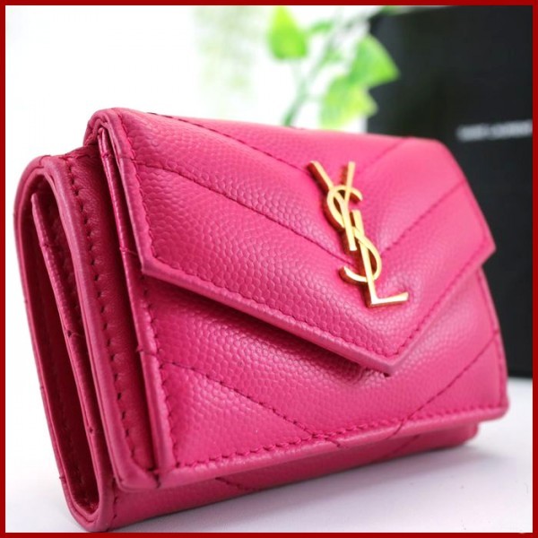 YSL 三つ折り財布 ミニウォレット ピンク （美品】SAINT LAURENT