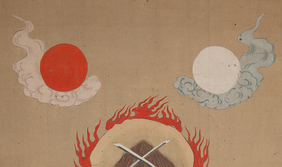五】古仏画 鍛冶神様 三宝荒神 絹本 彩色 掛軸 箱付の落札情報詳細