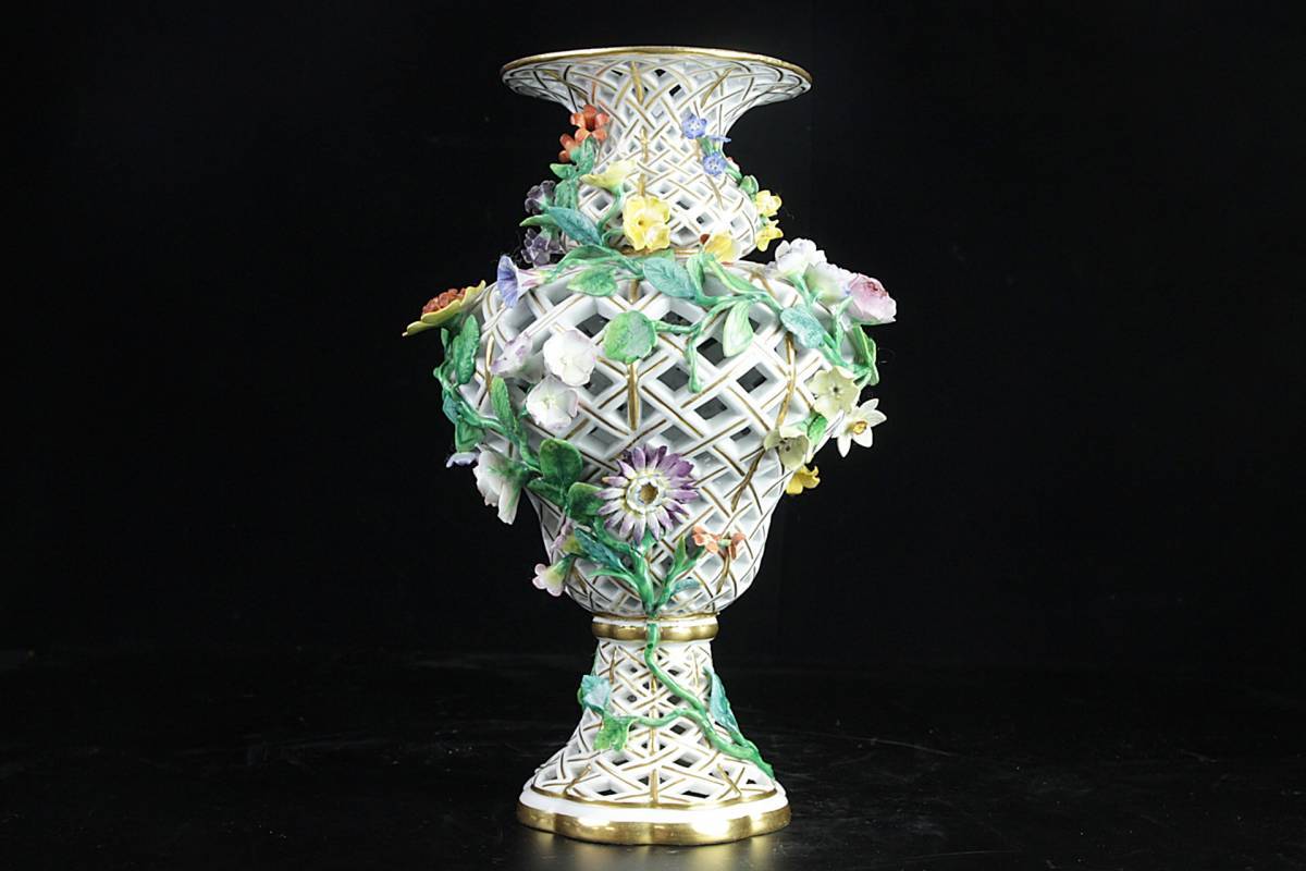 ◇舩◇ 百貨店購入 Meissen マイセン 草花図花瓶 34cm