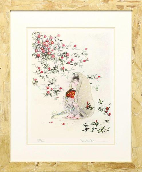 【最終値下げ】美品 中島潔「寒椿」リトグラフ 直筆サイン入り あずま工芸 額縁入 真作】【WISH】中島潔「寒椿」リトグラフ 直筆サイン 〇国際的に活躍