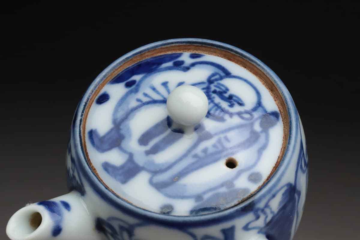 煎茶道具 大丸北峰作 染付青華人物図 鉄砲口 共箱☆時代物☆美品
