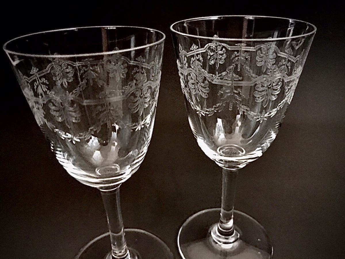 オールド・バカラ 1900年頃 金彩装飾リボンと花つなぎ模様ワイングラス15cm