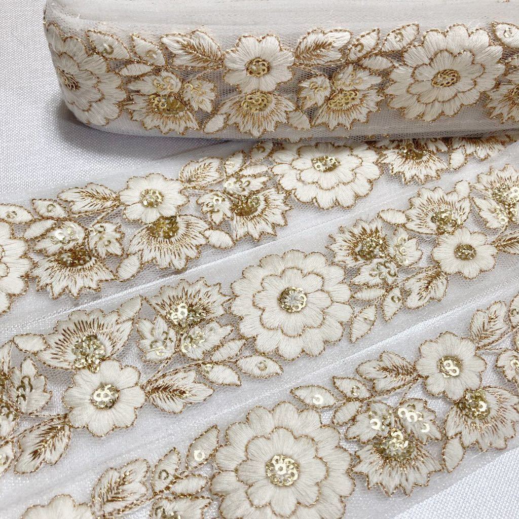 未使用 インド刺繍リボン 白 結婚式 刺繍ブラウスに 花 チュールレース レースマスク 成人式 入学式 ウェディングドレス 素材 ハンドメイド 布 の落札情報詳細 ヤフオク落札価格情報 オークフリー スマートフォン版