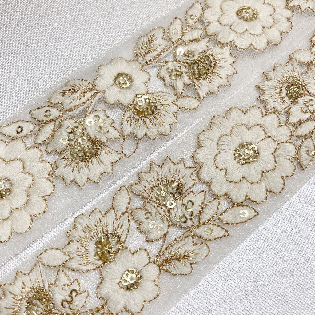 未使用 インド刺繍リボン 白 結婚式 刺繍ブラウスに 花 チュールレース レースマスク 成人式 入学式 ウェディングドレス 素材 ハンドメイド 布 の落札情報詳細 ヤフオク落札価格情報 オークフリー スマートフォン版