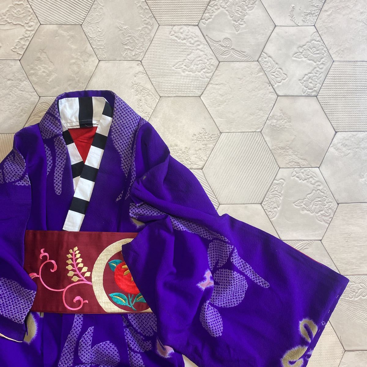 アンティーク 錦紗 子供錦紗 綿入り 正絹 縮緬錦紗 子供着物 専用