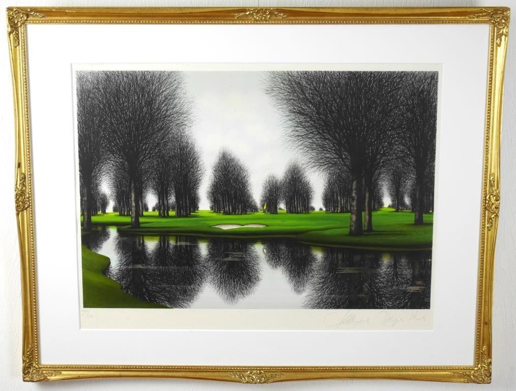 リトグラフ　ジャック・デペルト 黄色い旗　ゴルフ場 直筆 サイン入り 風景画 目立った傷や汚れなし】ジャック・デペルト『黄色い旗のゴルフ場