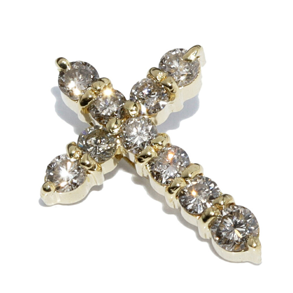 K10YG ダイヤ 0.085ct クロス ペンダントトップ アクセサリー