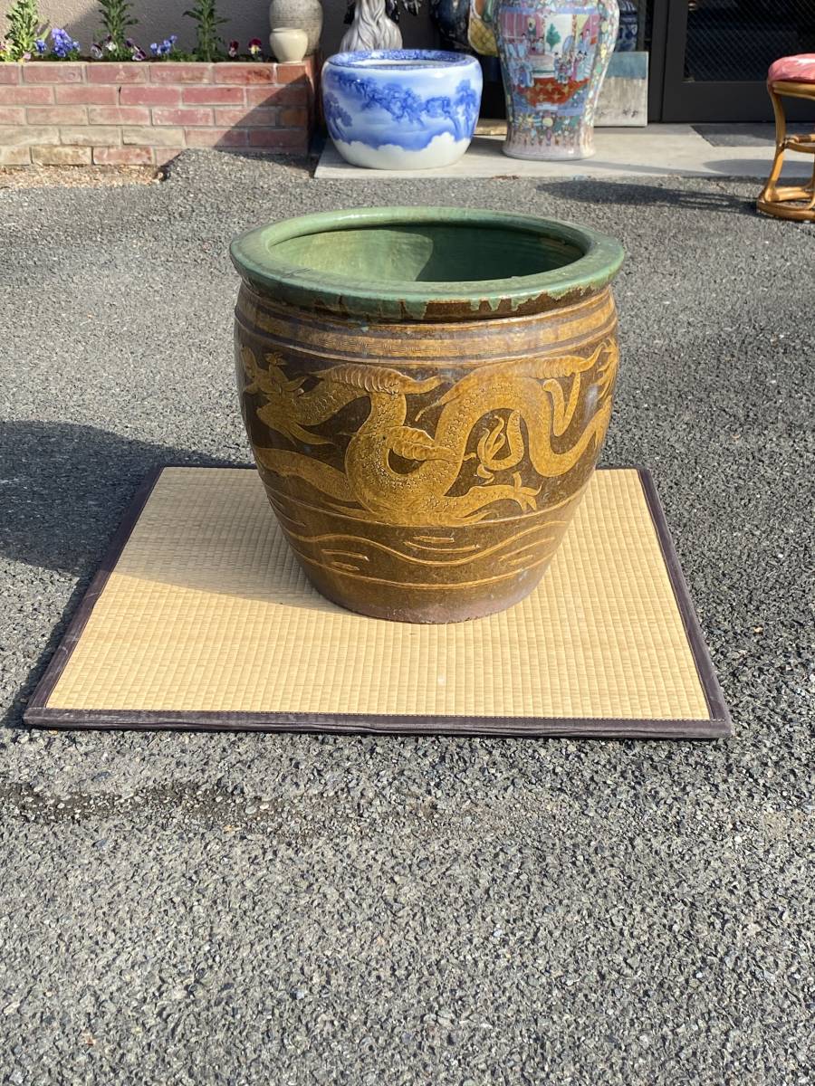 ピータン 水瓶 メダカ 金魚 睡蓮鉢 陶器 甕の落札情報詳細 - Yahoo