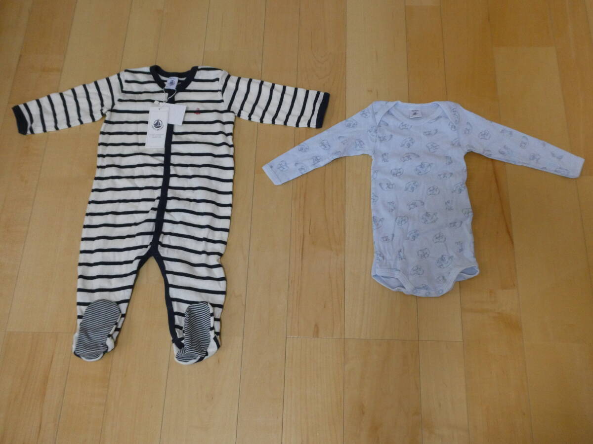 PETIT BATEAU - PETIT BATEAU 74cm 12m 半袖ロンパース 2枚
