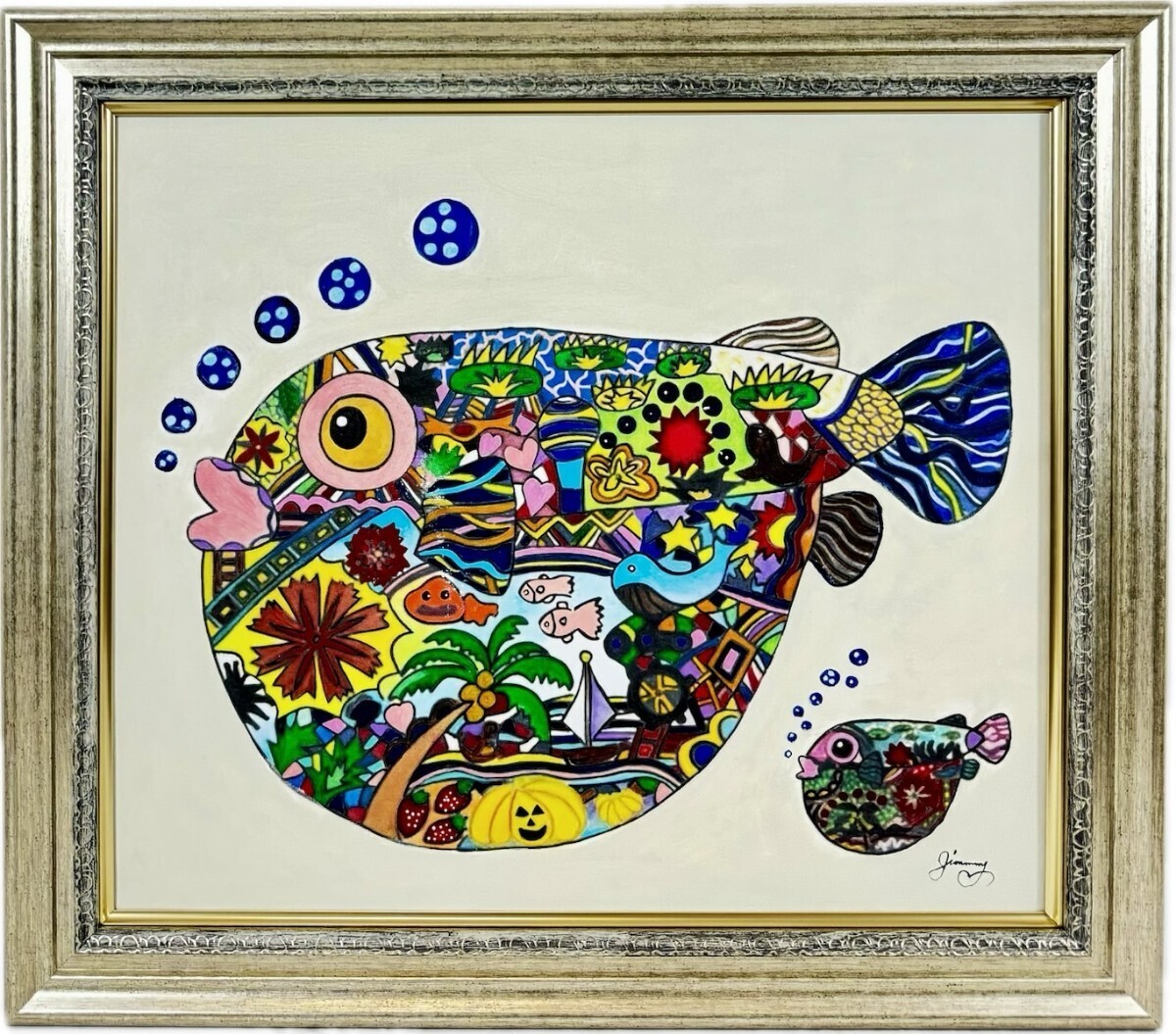 水森亜土　あどちゃん　F6号　油絵　額付き 水森亜土 あどちゃん F6号 油絵 額付き （水森亜土 絵画 A Fu Li