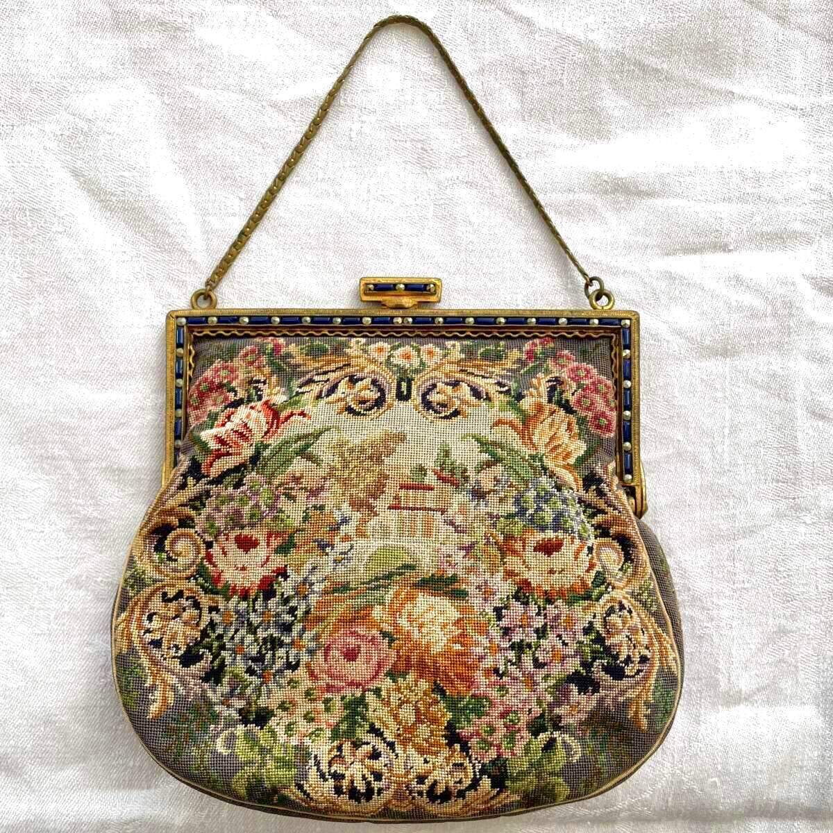 やや傷や汚れあり】フランス アンティーク プチポワン バッグ 1900s 