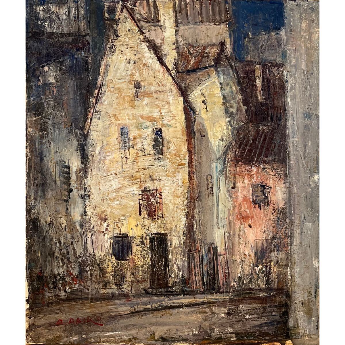 尾崎 幸雄　エスパリオン風景　美術館所蔵 類似 油絵　銀座画廊 購入　最終値下げ 目立った傷や汚れなし】真作 尾崎幸雄「シャルトルの流れ」油彩