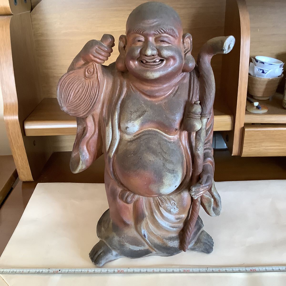 26-1）本象牙 布袋様 東洋 彫刻 置物 布袋尊 象牙 (銘:松山) 重さ:79g
