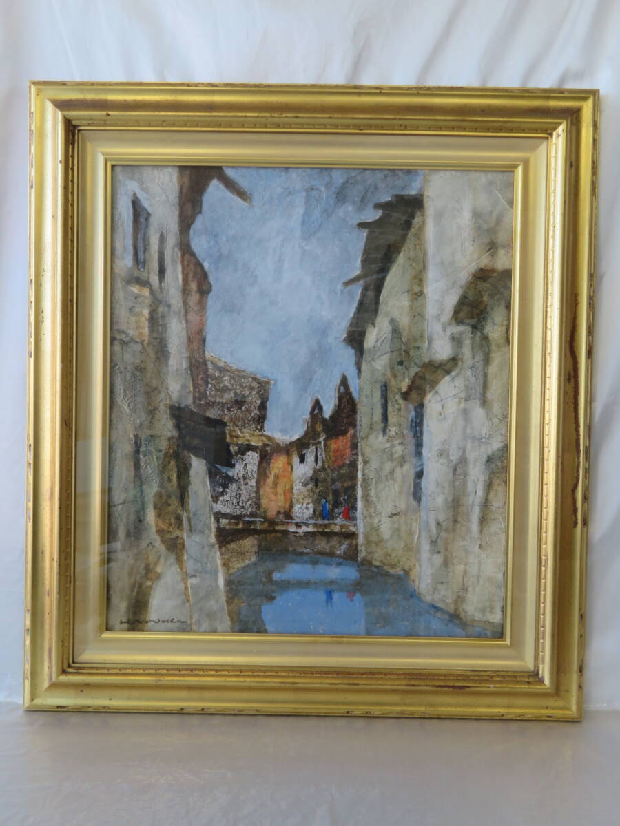 中古】西岡義一 「アンシの街」 F4号 油彩画 風景画 光風会の落札