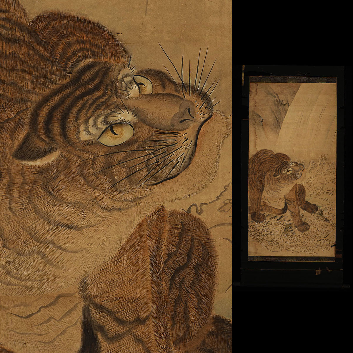 中古】清朝 年画「天女散花図」水墨版 長96cm 幅49cm(本紙) 唐画 古作