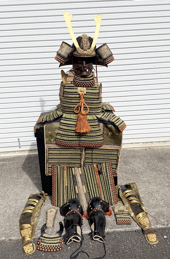星兜 等身大 甲冑 鎧 兜 ☆旧家蔵出 等身大 鎧兜『厳星兜紅系威大鎧』甲冑 武具 箱なし☆yy01の