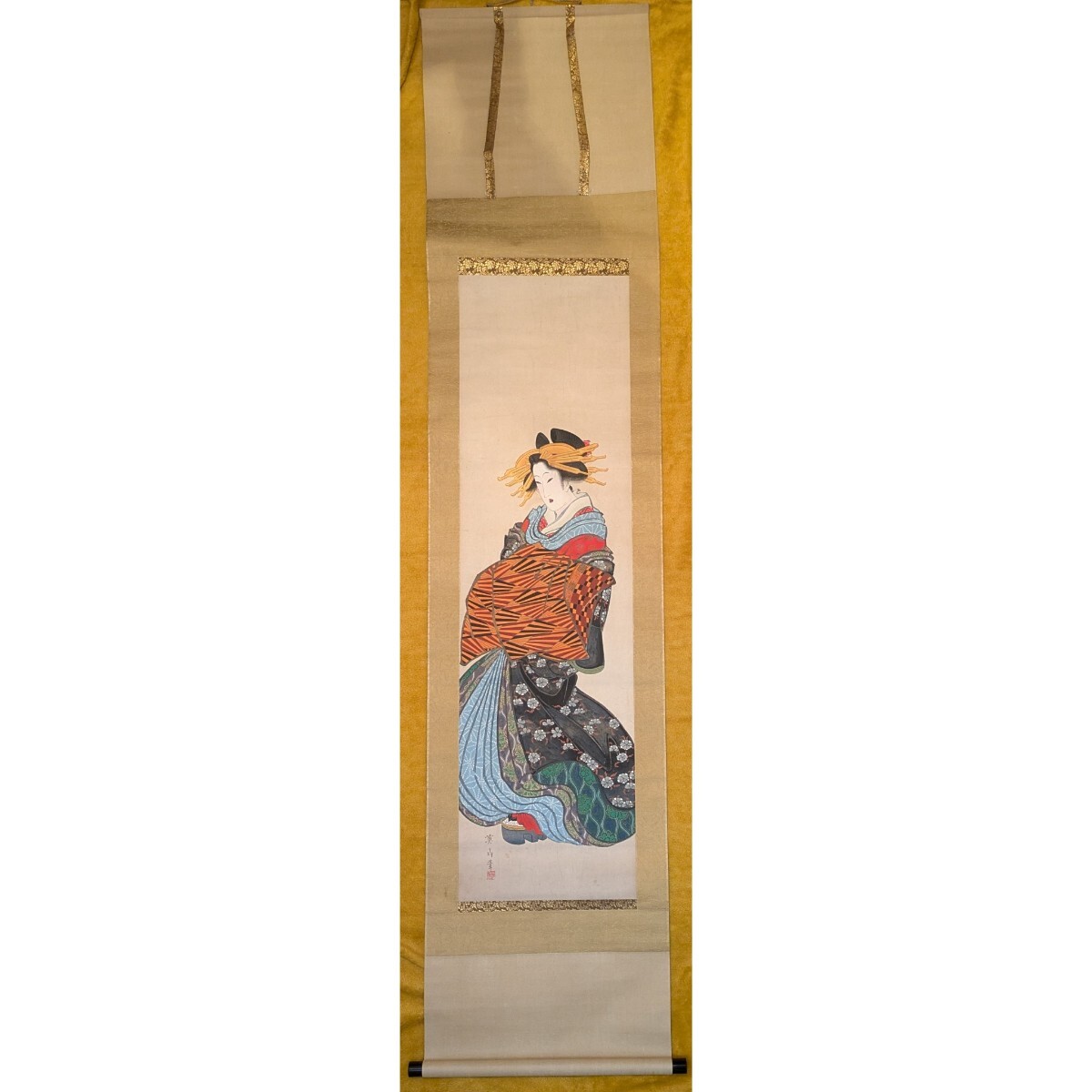 4107 葛飾北斎 「白梅図」 工芸印刷肉筆 紙本 日本画 掛軸 縁起物 葛飾北斎:原作「白梅図」：E-093j[工芸掛け軸]古美術谷口