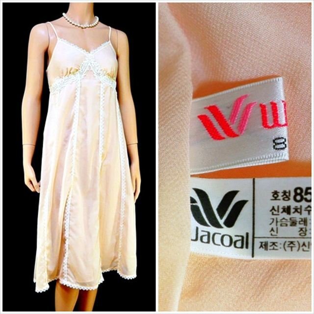 中古】to_8721F 良品 Wacoal ワコール 長袖 ロングネグリジェ 前開き
