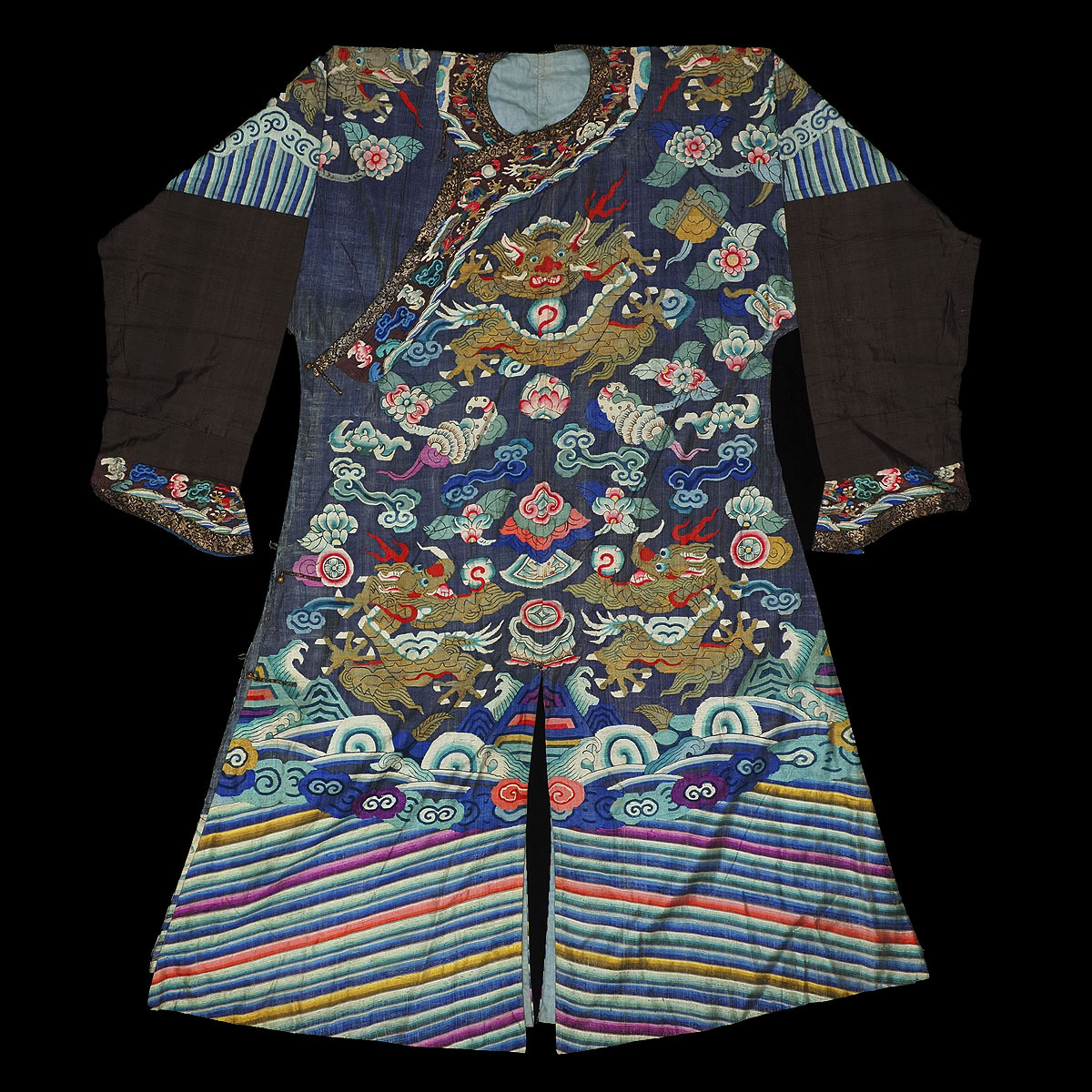 中国美術】 ☆ 吉服 清代龍袍 ☆ 宮廷服 刺繍 金龍紋 花卉紋 明清織繍