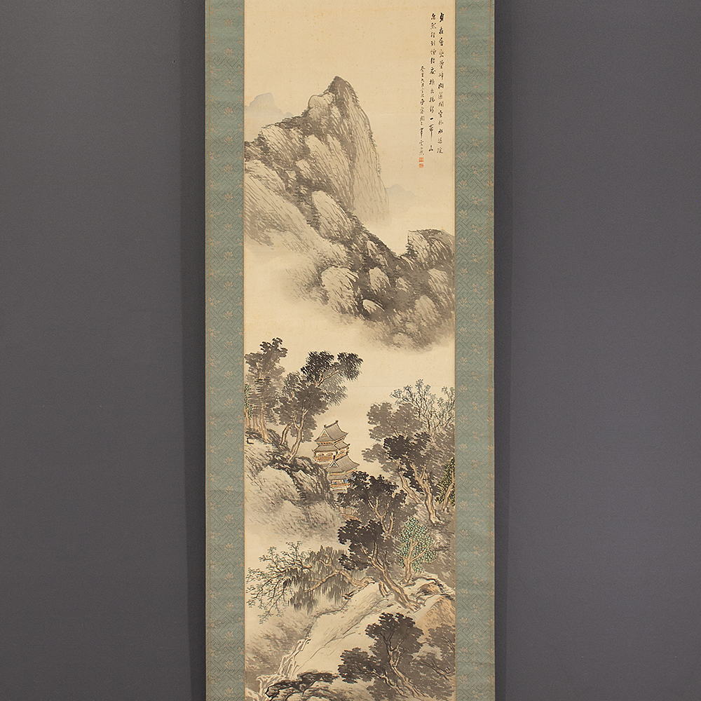 P883◇江戸南画家《田崎草雲》 穐景富士之図 小室翠雲 識箱 絹本肉筆