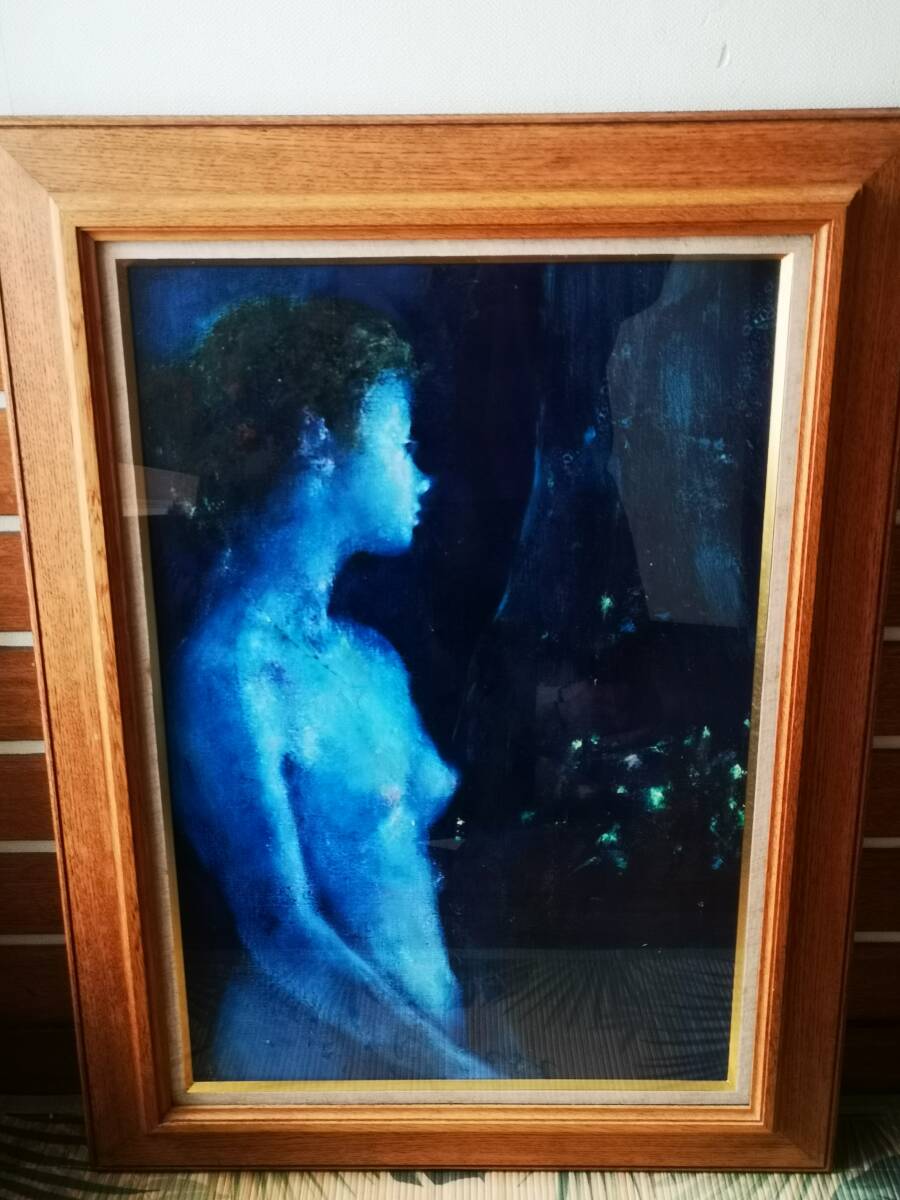 東郷青児 直筆 水彩画 色紙「婦人像」（着物女性）額装（黄袋・専用箱