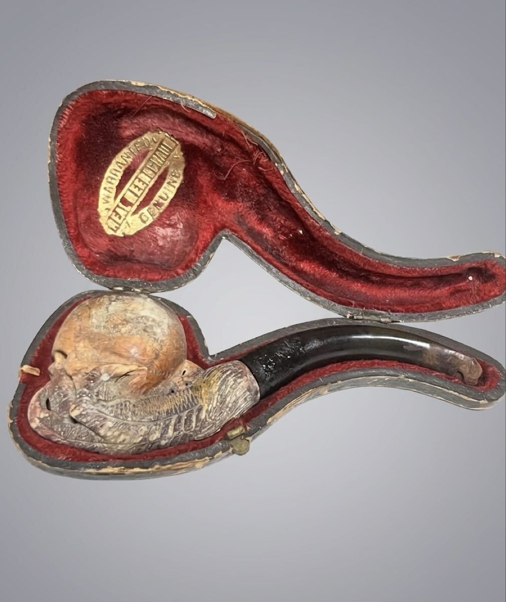 OTKEN メシャムパイプ【未使用品】 ☆OTKEN メシャムパイプ 手彫り 人面彫刻 全長約19cm/重量約134g/海泡