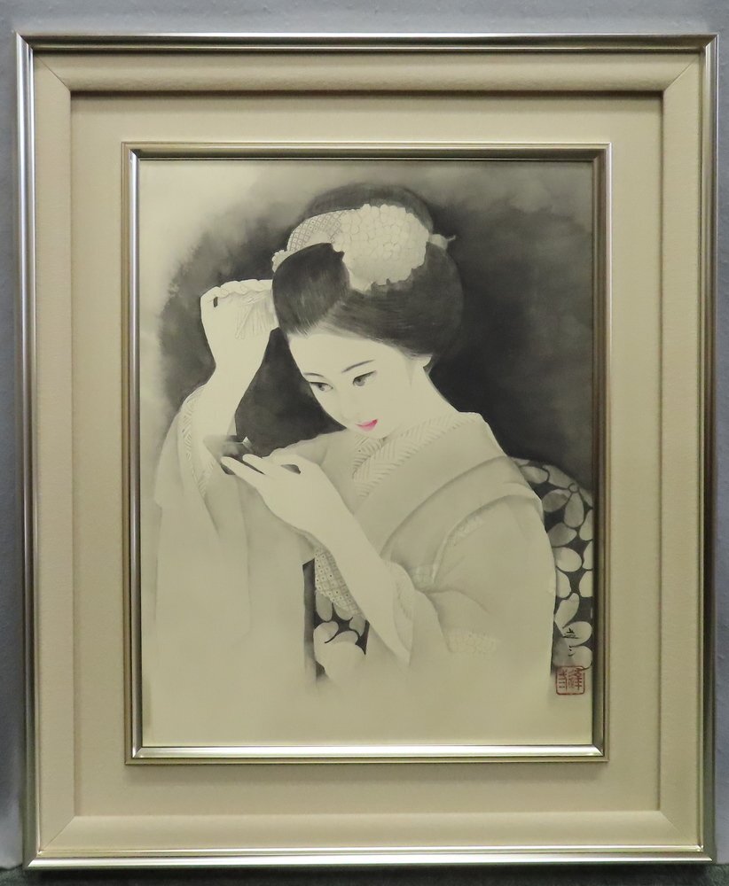 真筆 浮世絵美人画 掛軸 『元禄美人図』 絹本 肉筆 日本画 の落札情報