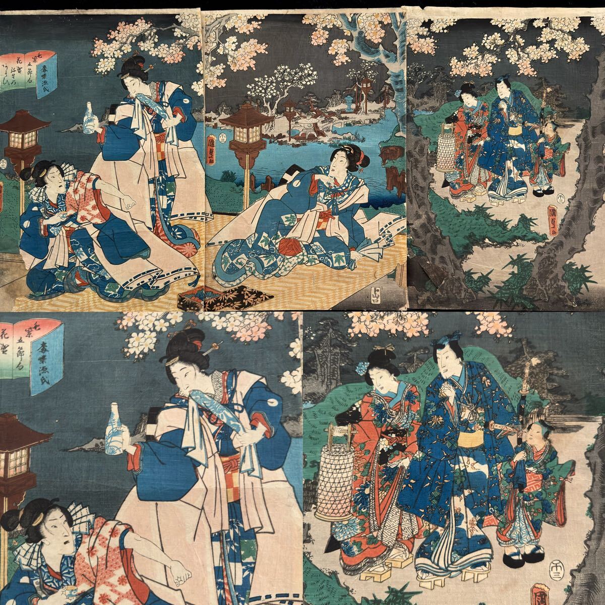 66．浮世絵本物 豊国画「十二ヶ月の内 弥生・皐月・長月」3枚